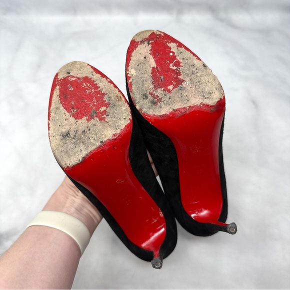 Christian Louboutin New Very Prive 120 Suede Open Toe Stiletto Heel Pumps Black - Picture 8 of 14